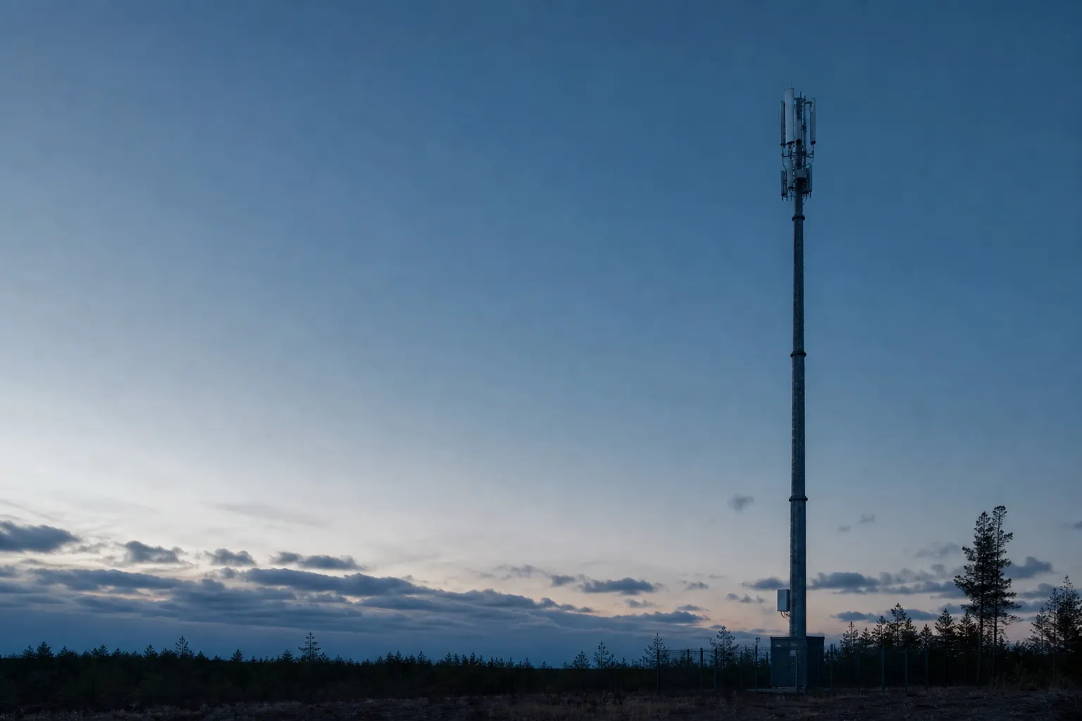 Modern 5G-antennmast i utkanten av en svensk småstad