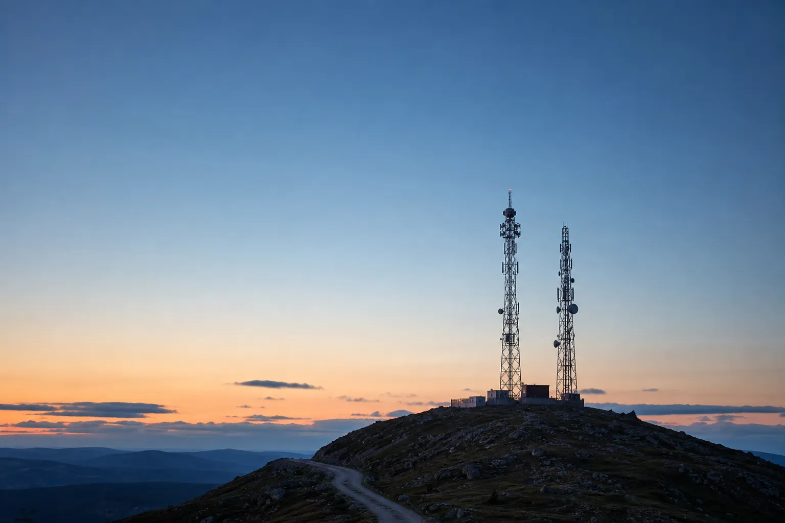 Två telekommaster som delar en nordisk kulle
